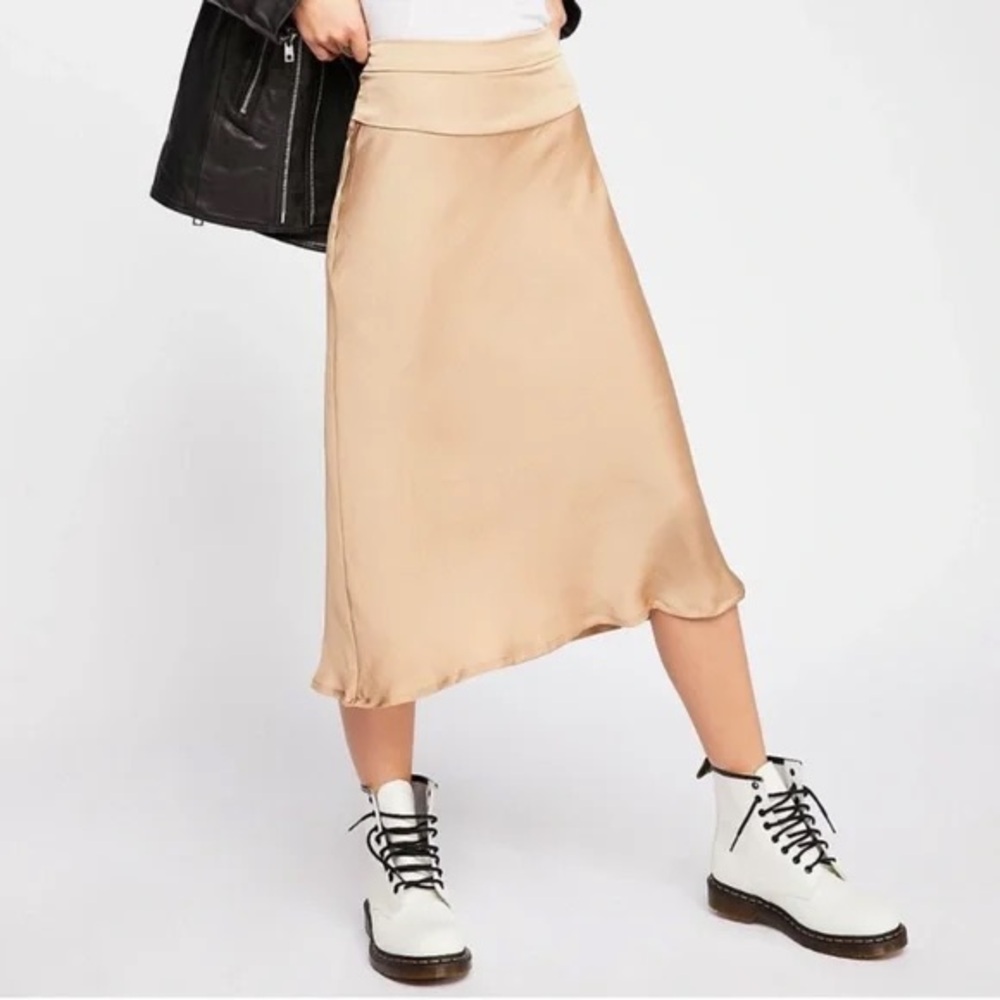 Free People Satin Slip Skirt in Beige